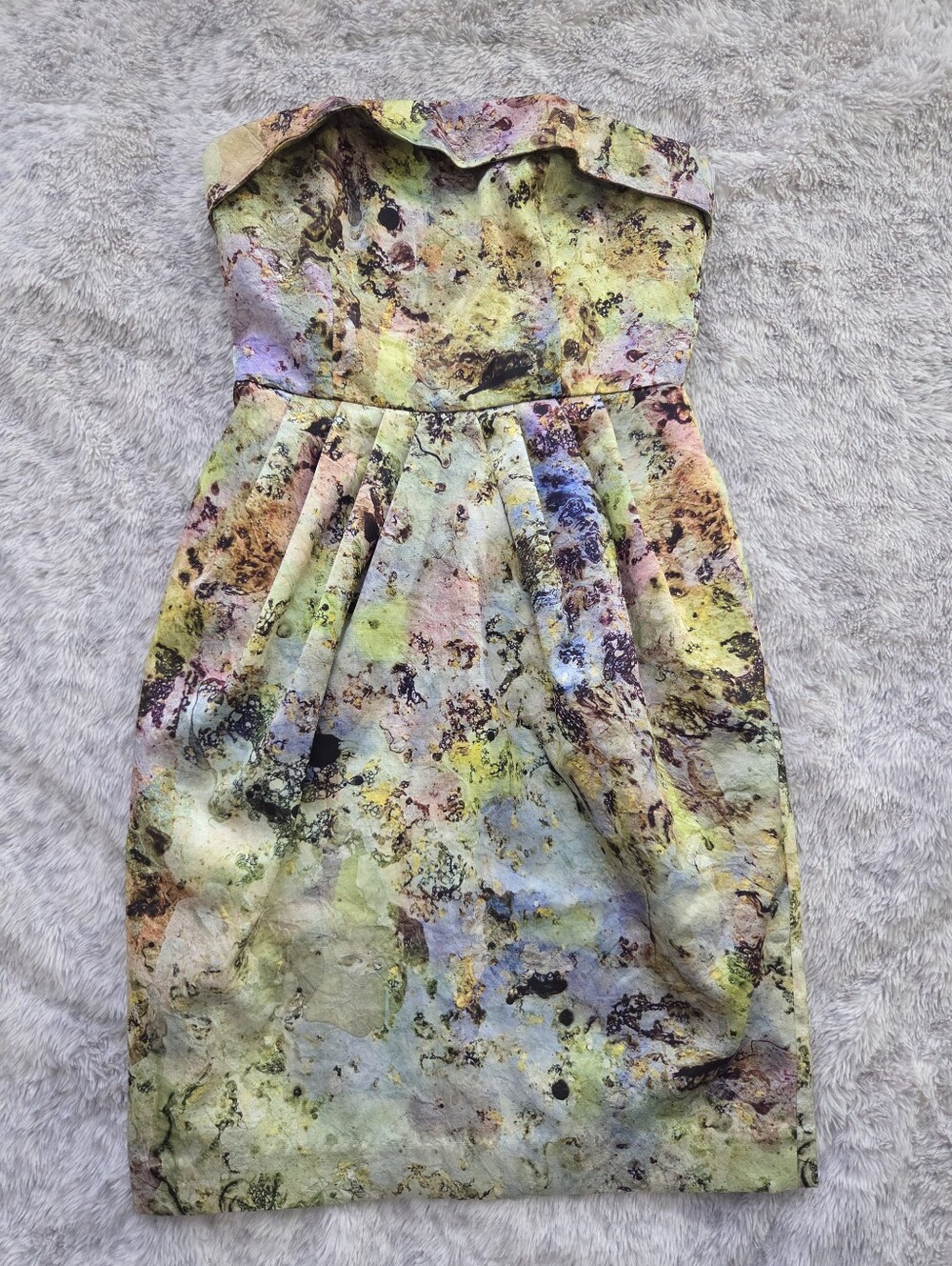 McGinn Strapless Abstract Watercolor Painted Tulip Mini Dress Size 2